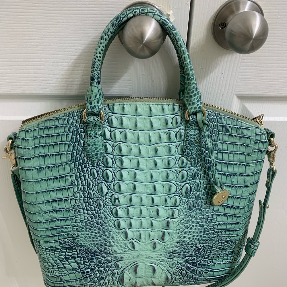 Brahmin Aqua Crocodile-Embossed Satchel